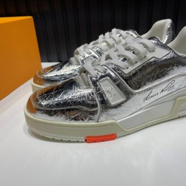 LV Calf Leather Lace Up Sneakers For Men SiLVer