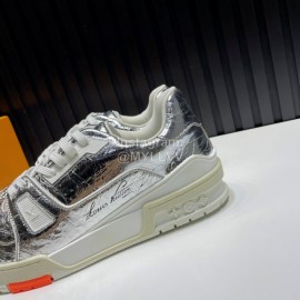 LV Calf Leather Lace Up Sneakers For Men SiLVer