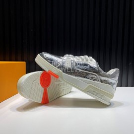 LV Calf Leather Lace Up Sneakers For Men SiLVer