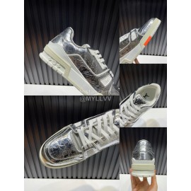 LV Calf Leather Lace Up Sneakers For Men SiLVer