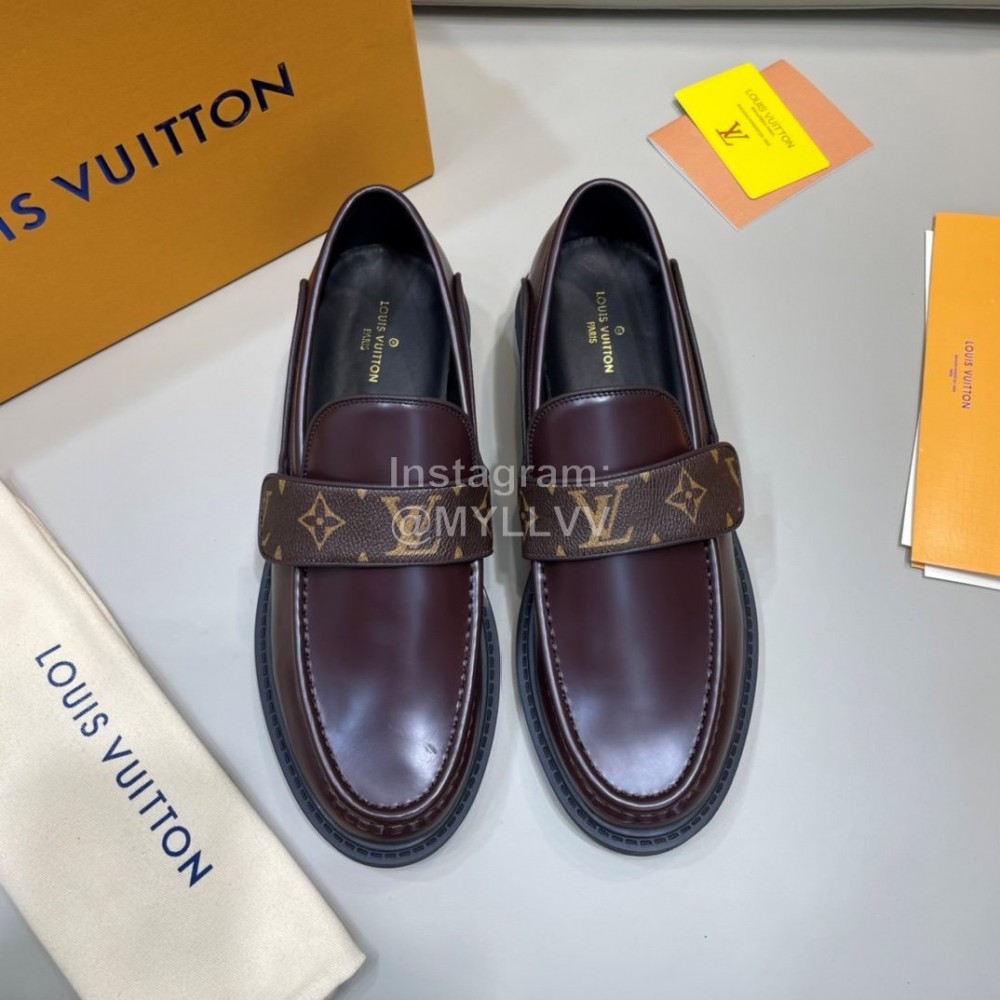 LV Classic Monogram Printed Calf Leather Loafers For Men Coffee