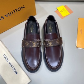 LV Classic Monogram Printed Calf Leather Loafers For Men Coffee