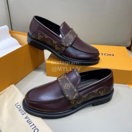 LV Classic Monogram Printed Calf Leather Loafers For Men Coffee