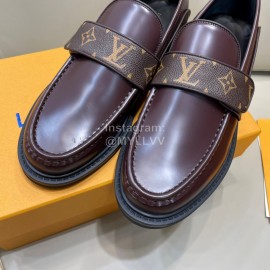 LV Classic Monogram Printed Calf Leather Loafers For Men Coffee