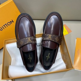 LV Classic Monogram Printed Calf Leather Loafers For Men Coffee