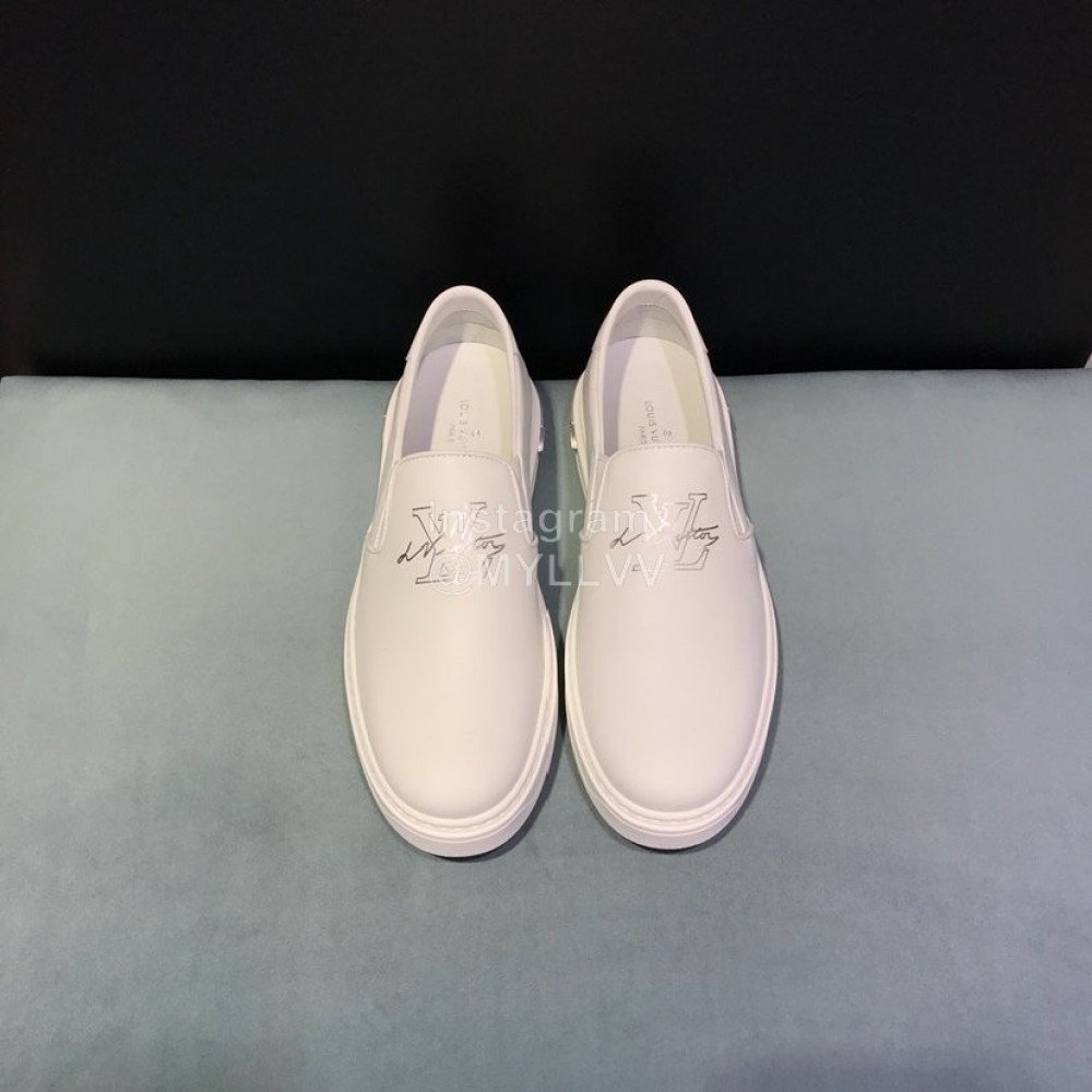 LV 3d Printed Cowhide Casual Loafers For Men White