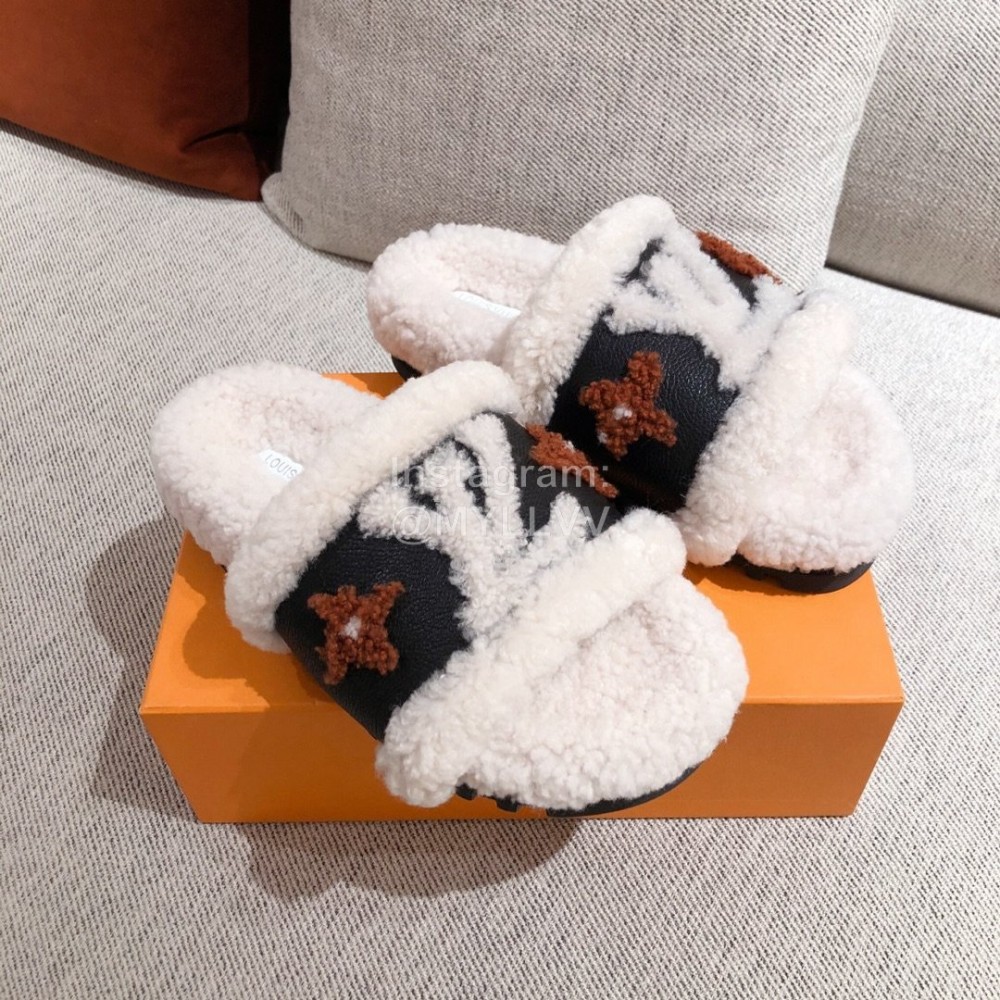 Lv Winter Wool Slippers White