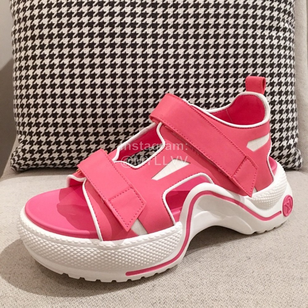 Lv Summer Thick Sole Sheepskin Sandals Rose Red