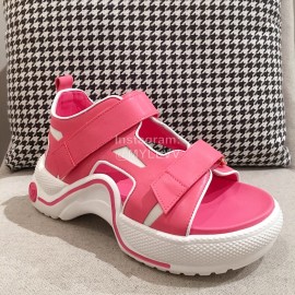 Lv Summer Thick Sole Sheepskin Sandals Rose Red