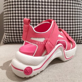 Lv Summer Thick Sole Sheepskin Sandals Rose Red