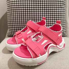 Lv Summer Thick Sole Sheepskin Sandals Rose Red