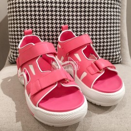 Lv Summer Thick Sole Sheepskin Sandals Rose Red