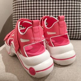 Lv Summer Thick Sole Sheepskin Sandals Rose Red