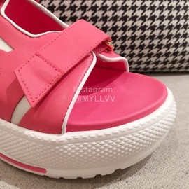 Lv Summer Thick Sole Sheepskin Sandals Rose Red