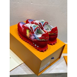 Lv Color Splicing Couple Casual Sneakers Red