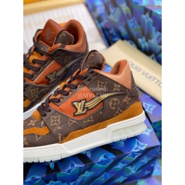 Lv Autumn Winter Calf Sneakers For Men Brown