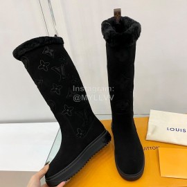 Lv Warm Wool Knee Boots For Women Black
