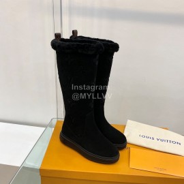 Lv Warm Wool Knee Boots For Women Black