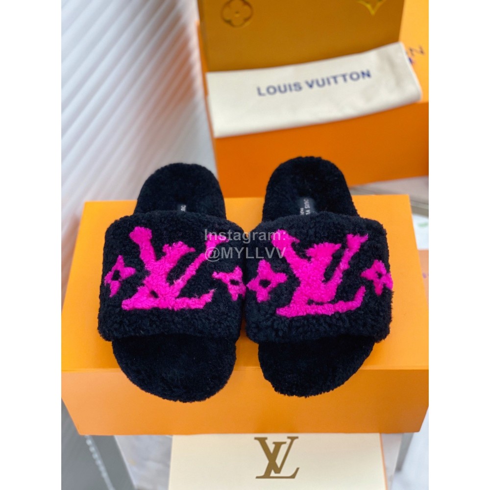 Lv Winter Lamb Wool Slippers Black