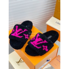 Lv Winter Lamb Wool Slippers Black