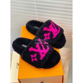 Lv Winter Lamb Wool Slippers Black