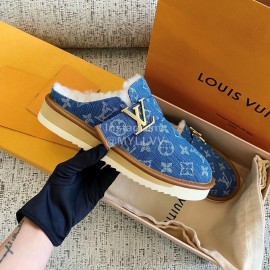 Lv Winter Cloth Lamb Wool Shoes Blue