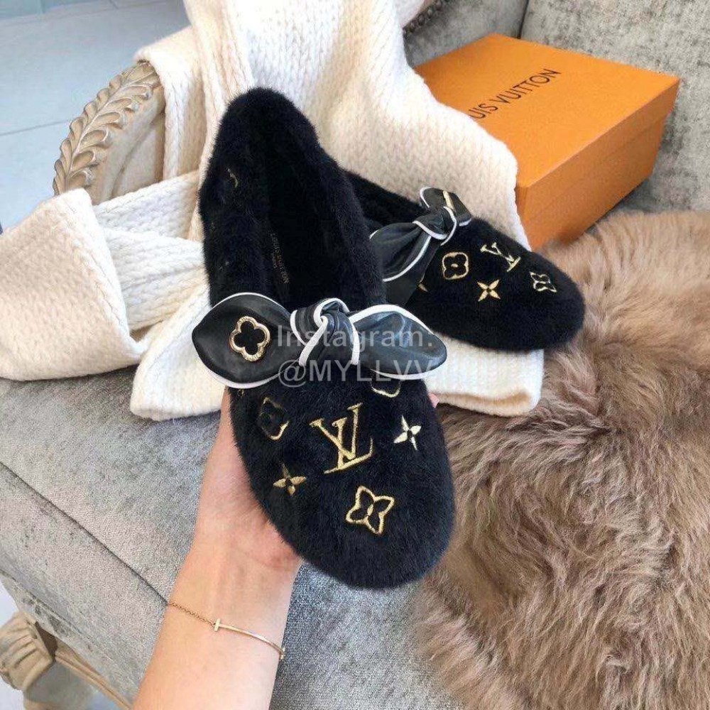 Lv Winter Soft Flat Heel Plush Shoes Black