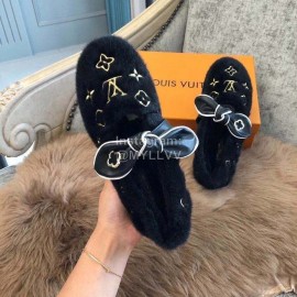 Lv Winter Soft Flat Heel Plush Shoes Black