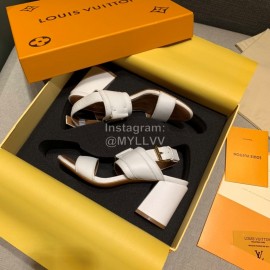 Lv Summer Soft Grain Calfskin High Heeled Sandals White