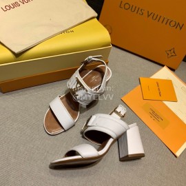 Lv Summer Soft Grain Calfskin High Heeled Sandals White