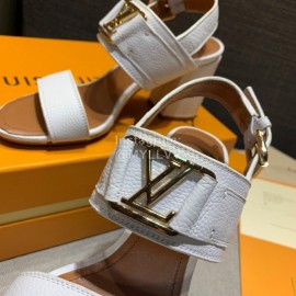 Lv Summer Soft Grain Calfskin High Heeled Sandals White