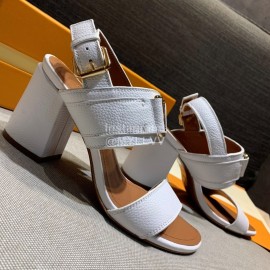 Lv Summer Soft Grain Calfskin High Heeled Sandals White
