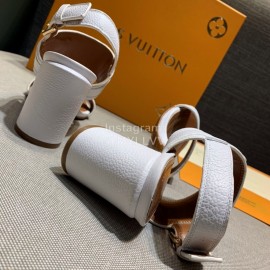 Lv Summer Soft Grain Calfskin High Heeled Sandals White