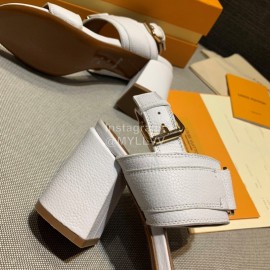 Lv Summer Soft Grain Calfskin High Heeled Sandals White
