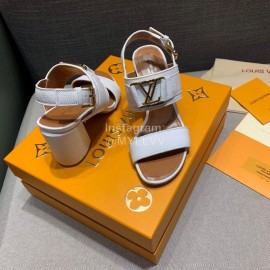 Lv Summer Soft Grain Calfskin High Heeled Sandals White