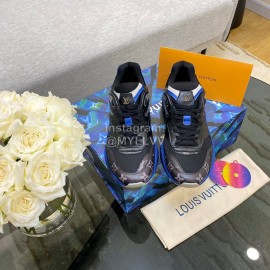 Lv Couple Calf Leather Retro Sneakers Black