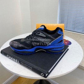 Lv Couple Calf Leather Retro Sneakers Black