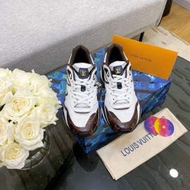 Lv Couple Calf Leather Retro Sneakers White