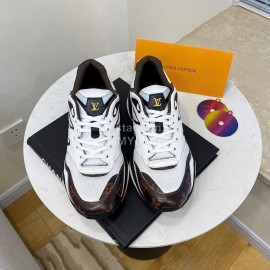 Lv Couple Calf Leather Retro Sneakers White