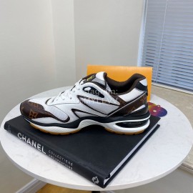 Lv Couple Calf Leather Retro Sneakers White