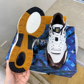 Lv Couple Calf Leather Retro Sneakers White