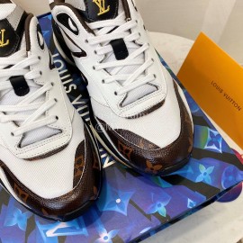 Lv Couple Calf Leather Retro Sneakers White