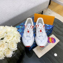Lv Couple Calf Leather Retro Sneakers Red