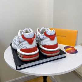 Lv Couple Calf Leather Retro Sneakers Red