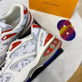 Lv Couple Calf Leather Retro Sneakers Red