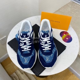 Lv Couple Calf Leather Retro Sneakers Blue