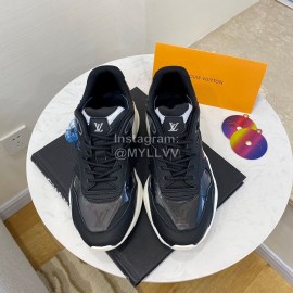 Lv Couple Black Calf Leather Retro Sneakers