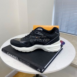 Lv Couple Black Calf Leather Retro Sneakers