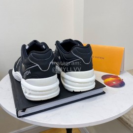 Lv Couple Black Calf Leather Retro Sneakers