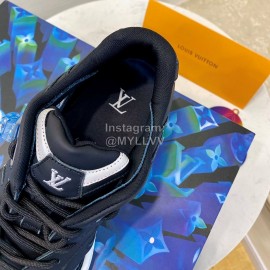 Lv Couple Black Calf Leather Retro Sneakers